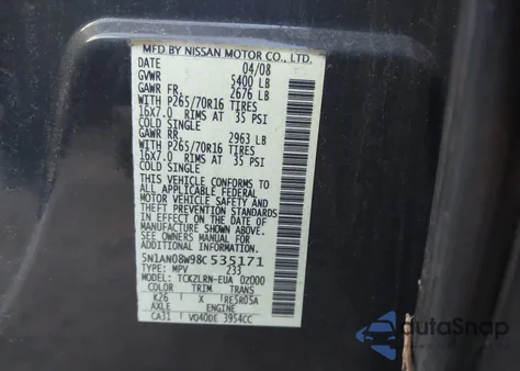 2008 Nissan Xterra S from USA, damaged, VIN 5N1AN08W98C535171